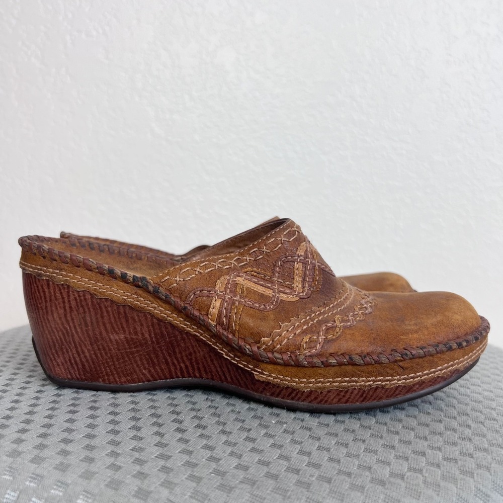 Clarks Artisan Clogs Womens 6 Brown Leather‎ Slip On Mules Wedges Boho Western